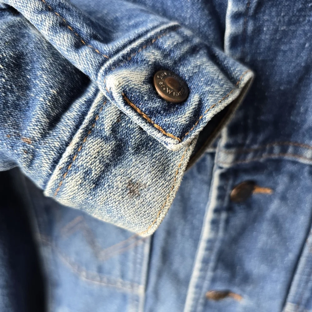 Wrangler Blanket Lined Corduroy Collar Denim Jacket Blue Mens 50L - Picture 10 of 11